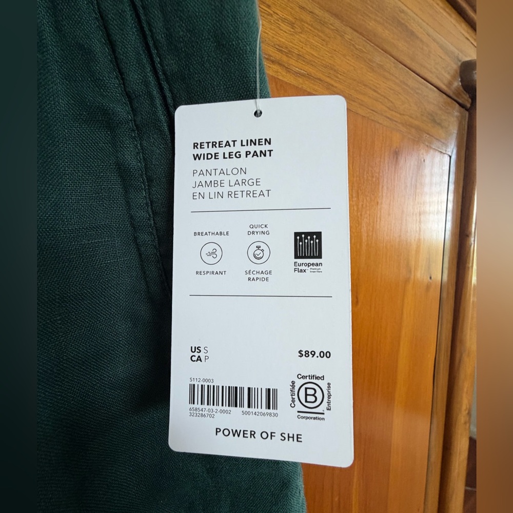 NWT Athleta Retreat Linen High Rise Wide Leg Pant in Pine with a relaxed fit. - Picture 8 of 8